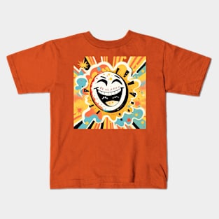 Cheerful Radiance - 'Be Happy' Warped Smiley Word Art Amid Joyful Explosions Tee Kids T-Shirt